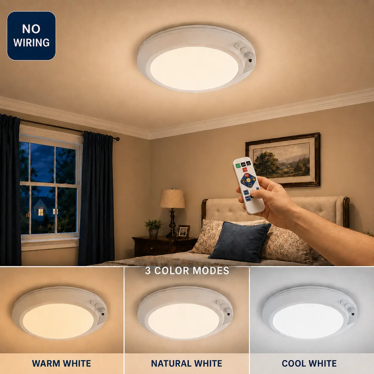 4000mAh Rechargeable Motion Sensor Ceiling Light with Remote, Wireless Magnetic LED Closet Light, 3 Color Modes, No Drill No Wiring Lamp for Bedroom, Hallway, Stairs, Entryway & More,Flood Light, Easy Install Led sohochic