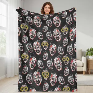 Horror Clown Flannel Blanket Creepy Face and Sunflower Print Soft Warm Lightweight Cozy Throw for Halloween Parties Outdoor Camping Movie Nights Home Décor Gift