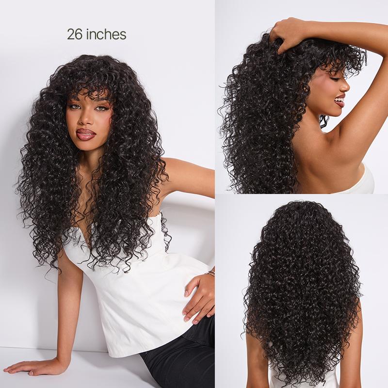 [Blend] Frodio Veralux™ Blend Human Hair Curly Wig With Bangs- Effortless Shaggy Waves Big Hair Curly Hair Wig Ready To Wear TikTokShopBlackFriday