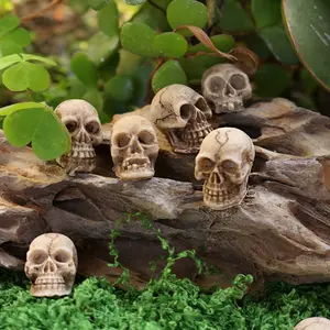 20Pcs Mini Resin Skull Figurines, Tiny Skeleton Head Decorations, Halloween & Spooky Season Ornaments for Fairy Gardens, Terrariums and Potting Soil