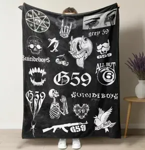 Suicideboys G59 Records Collage Flannel Blanket, Hip Hop Rap Themed Soft Warm Lightweight Blanket, Multi-use Blanket for Bed Sofa Home Office Car, Stylish Home Decor Ideal Holiday Gift for Family & Lovers