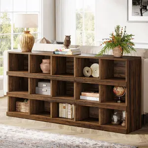 Spaco 63" Console Table, Farmhouse 4-Tier Sofa Table with 15 Storage Cubes Spaco 63" Console Table, Farmhouse 4-Tier Sofa Table with 15 Storage Cubes