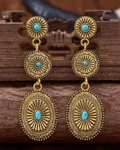 OLD GOLD TURQUOISE TOTEM EARRINGS