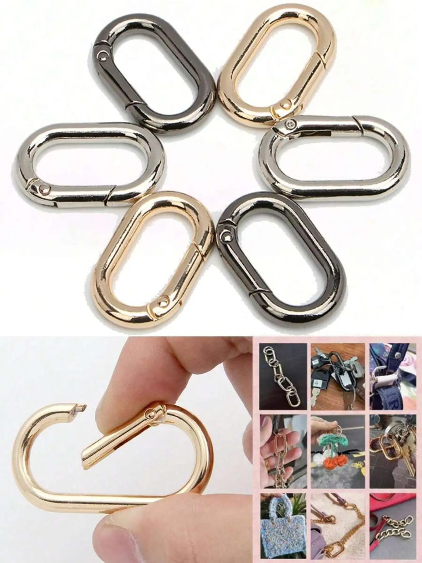 Metal Oval Spring Clip, Openable Keychain, Bag Hook, Extender Clip, Dog Chain Attachment, Travel Accessories, DIY Craft Supplies, Carabiner, Carabiner Clips