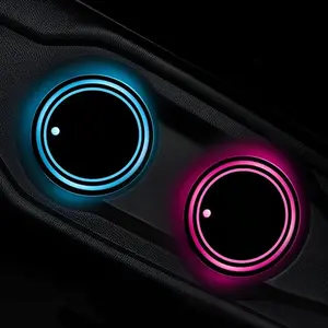 LED Car Cup Holder Lights, 7 Colors Changing USB Charging Coaster, Waterproof Cup Pad, LED Interior Atmosphere Lamp, Car Decorative Light, 2pcs