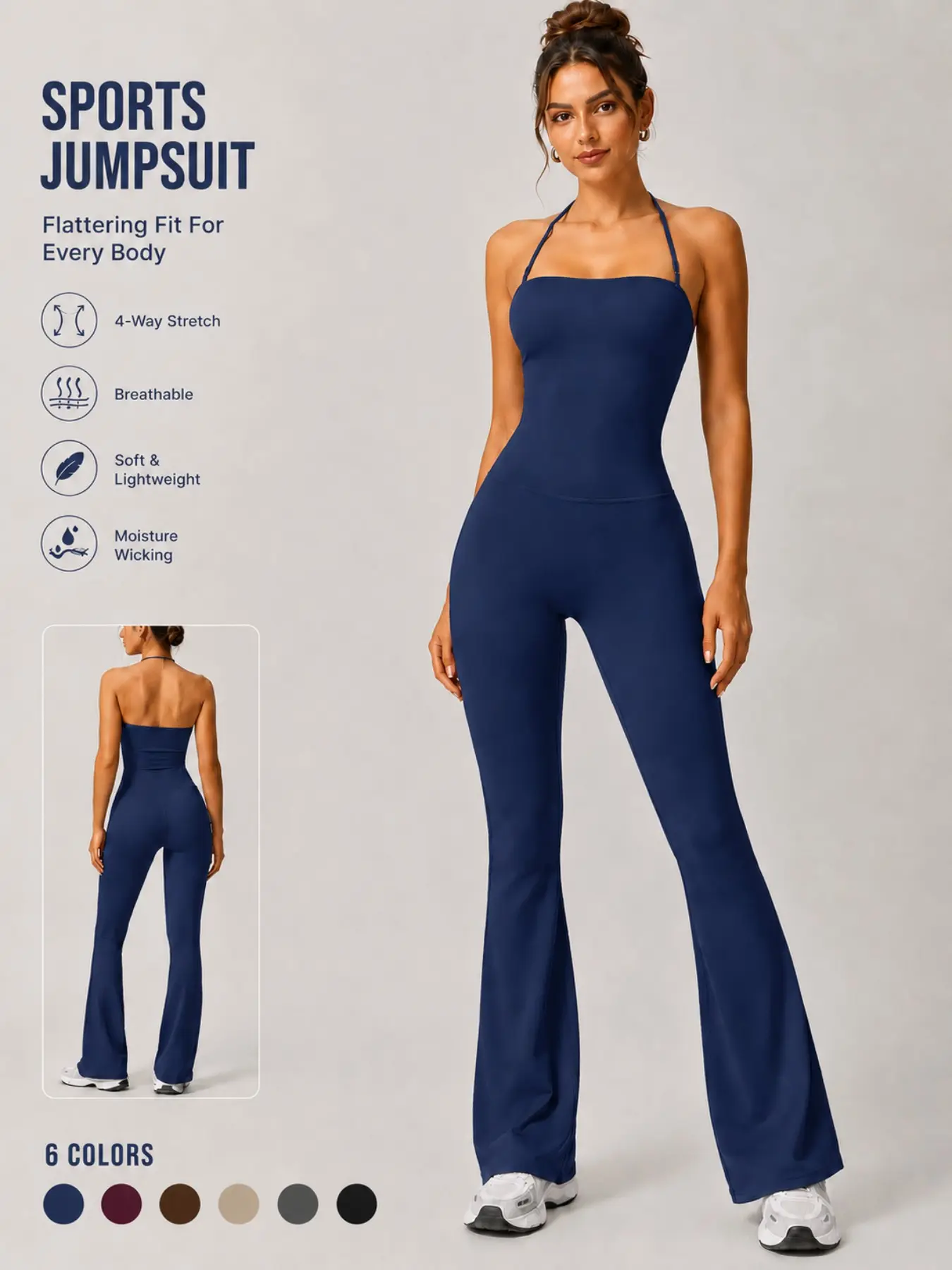 Women's Sports Jumpsuit Solid Color Sleeveless Halter Neck Cami Soft High Waist Comfortable Breathable High Stretch Nylon Fabric Yoga Outfit Moisture Wicking Gym Training Outdoor Sports Daily All Season Home Outing Casual Versatile Jumpsuit