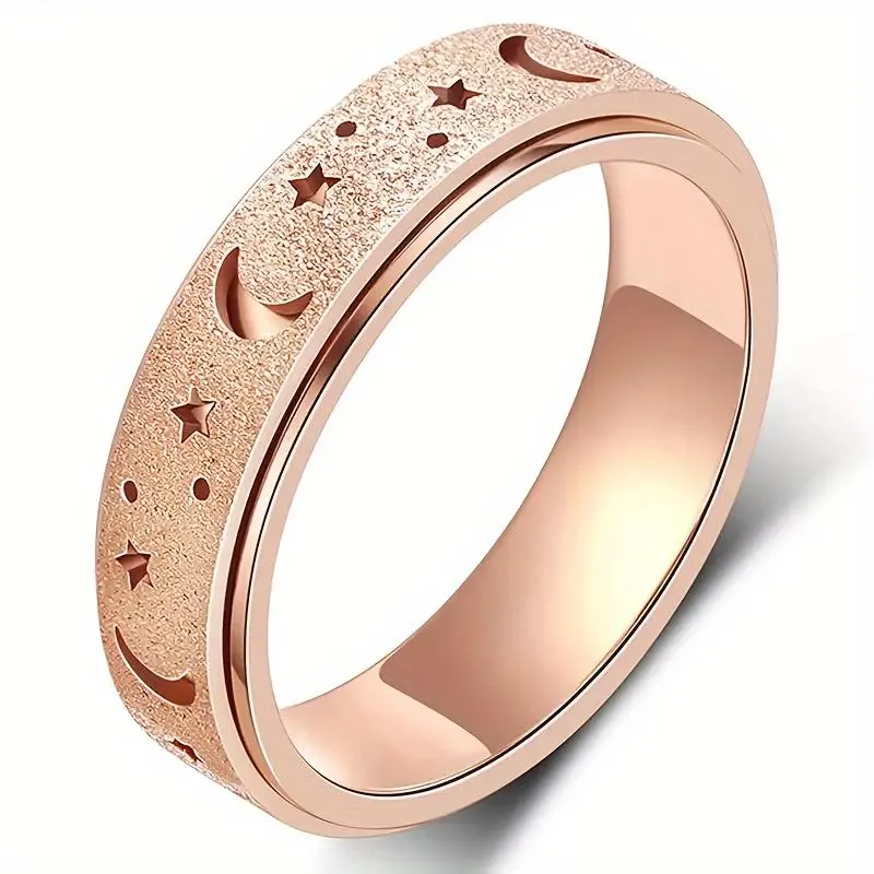 Ar Motion Anxiety Fidget Ring, Stainless Steel Rotatable Moon And Star Multicolor Ring, Ideal for Daily Outfits, Eid, Ramadan, Ar Motion Rings