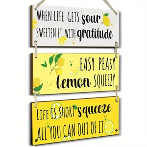 Lemon Pattern Wooden Hanging Sign, 1 Count Rustic Farmhouse Design Inspirational Wall Decor, Farmhouse Vintage Home Living Room Decor, Wall Decor for Home, Farmhouse Decoration