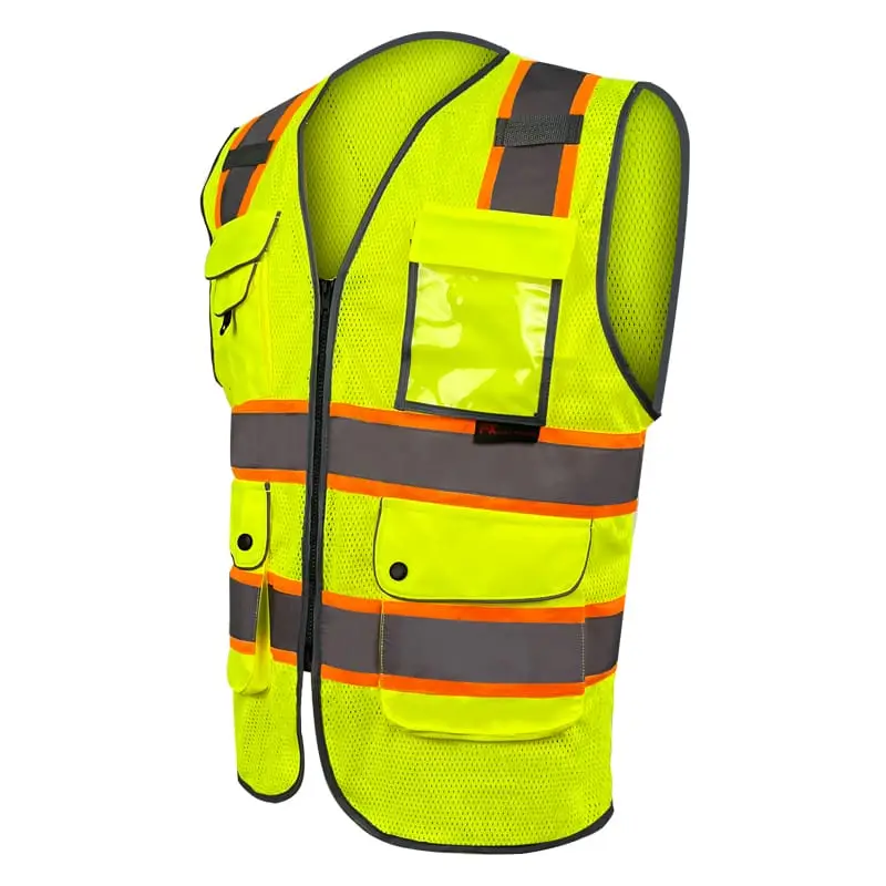 FX High Visibility Reflective Yellow safety vest with multiple pockets and a clear ID pocket (True to Size)