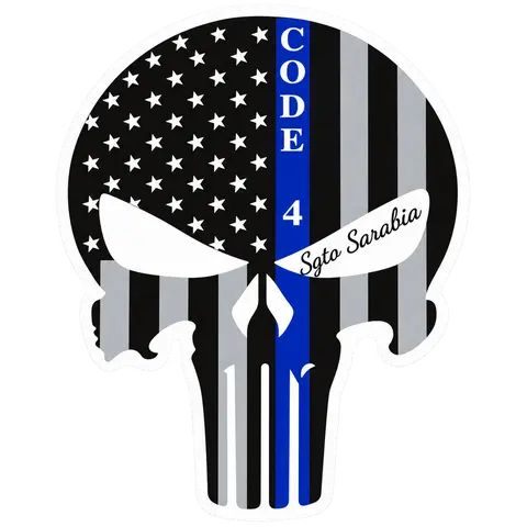Code 4 Sgto Sarabia Skull Decal – American Flag & Thin Blue Line – 1 Piece