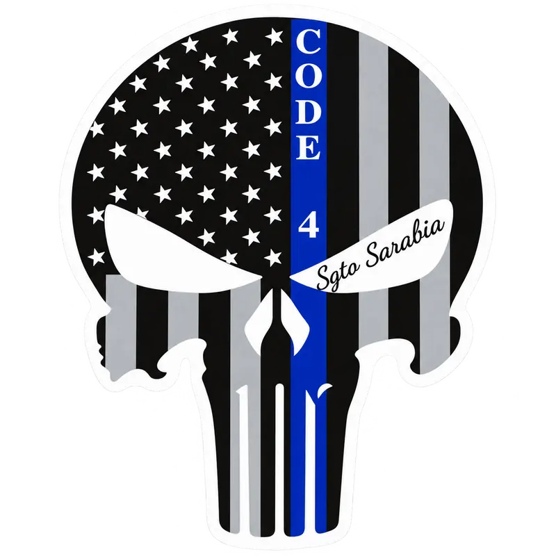 Code 4 Sgto Sarabia Skull Decal – American Flag & Thin Blue Line – 1 Piece