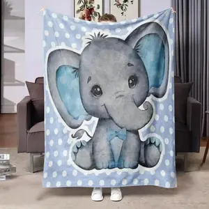 Cute Elephant Cartoon Blanket Ultra Soft Flannel Cozy Warm Bedroom Couch Sofa Home Office Air Conditioned Nap Throw Decor Birthday Gift Christmas Gift for Kids Toddlers Boys Girls Animal Lovers Jungle Style