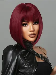 12 Inch Short Straight Wigs for Women, Pixie Cut Wig, Gorgeous Fluffy Wigs with Bangs, Synthetic Full Machine Wigs for Party, Daily Use