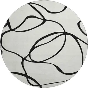 HomeRoots 678691 8 ft. Round Black-and-White Abstract Artwork Area Rug - Large-Format, Washable, UV-Protected, Clean, Puppy-Proof, Black-And-White Area Rugs, Artwork Area Rugs