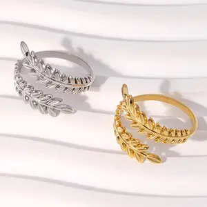 Minimalist Gold and Silver Leaf Wrap Ring for Women, Female Adjustable Hypoallergenic Stacking Band