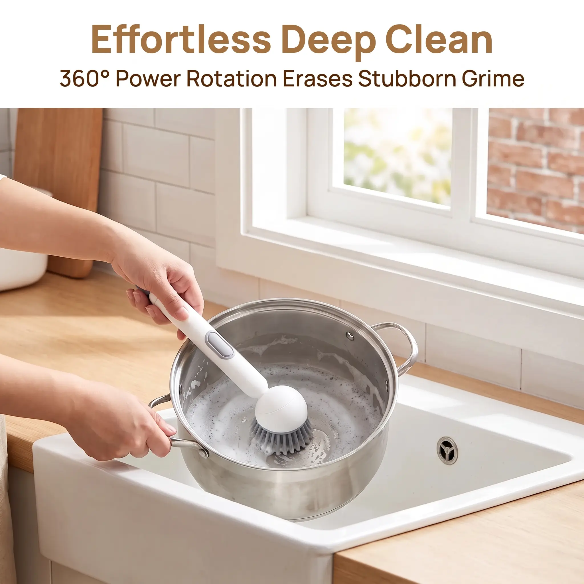 Rotating Kitchen Dish Brush, Long Handle Silicone Cleaning Brush for Pots, Pans and Sink, Multi-purpose Household Scrub Brush