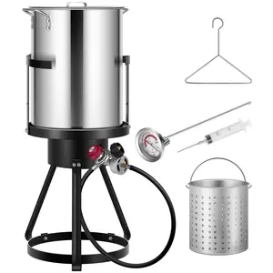30 Qt. Aluminum Turkey Deep Fryer Pot with Injector Thermometer Kit and 55, 000 BTU Outdoor Propane Stove Burner Stand for 20 Lbs Turkey