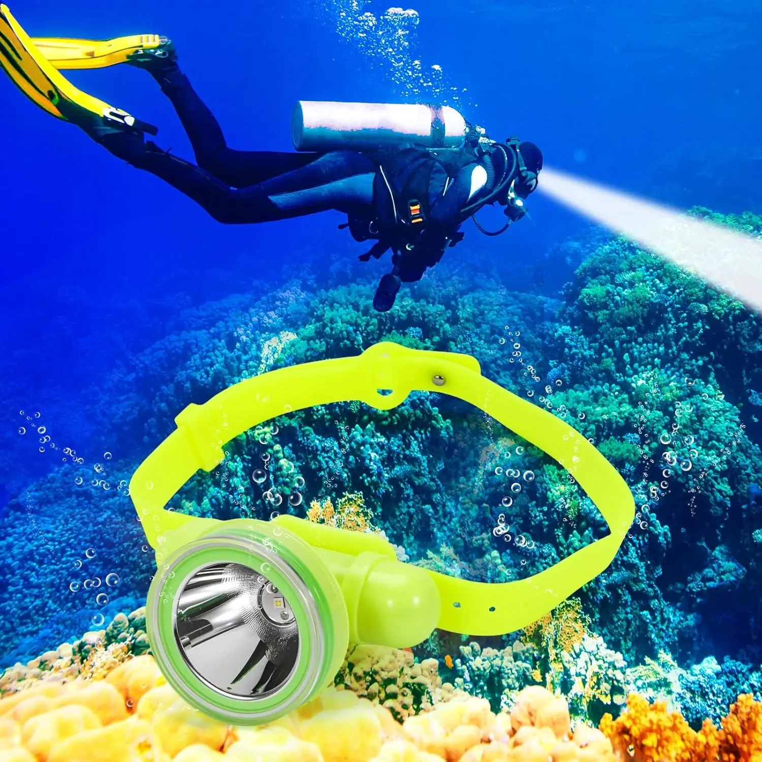 Compact IPX8 Waterproof Diving Headlamp with Headband, Spring Magnetic Switch, 3 Modes, Rechargeable Quick Charge, 10-Hour Runtime, Battery & Charger for Scuba Dives (Q1 White Light), Single