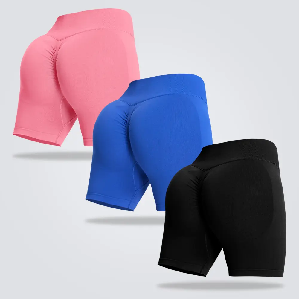 Women's 1/3 Pack High-Waist Butt-Lifting Seamless Athletic Shorts - Slim-Fit Stretchy "Peach-Butt" Yoga Shorts, Breathable Compression, Body-Shaping Indoor & Outdoor Activewear