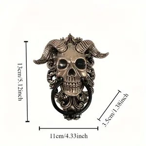 Gothic Rams' Horned Skull Door Knocker, Resin Sculpture, Portrait Orientation, No Electricity Needed, Featherless, for Indoor & Outdoor Home Decor