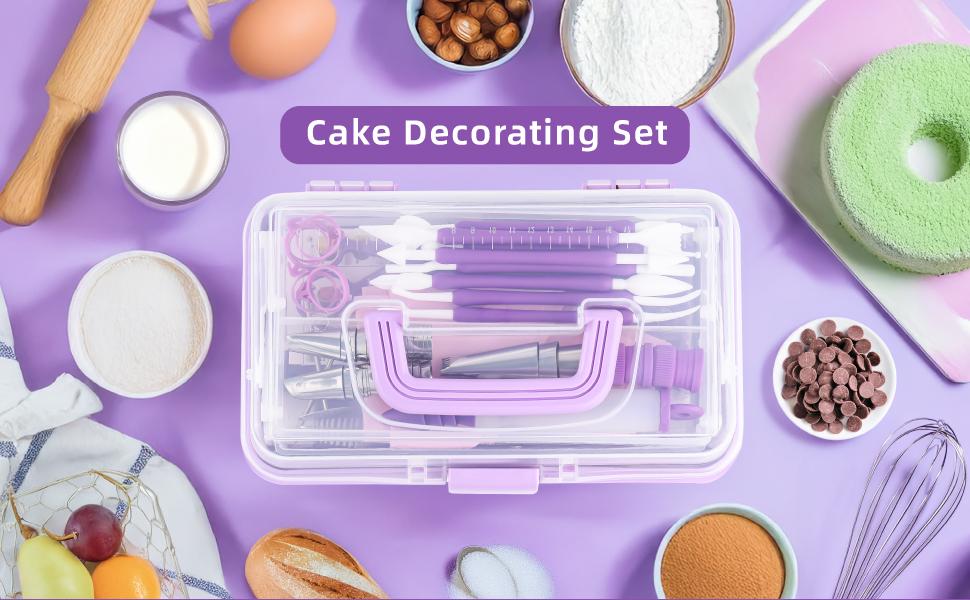 235 Pcs Purple Cake Decorating Kit with Storage Box, 100 Piping Bags, 48 Icing Tips, Scrapers & Spatulas - Complete Baking Supplies Set for Beginners, Professional Cake Tools for Birthday & Party
