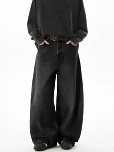 Men's Washed Wide Leg Jeans, Y2K Retro Loose Straight Fit, Streetwear Hip Hop Casual, Multiple Sizes Available