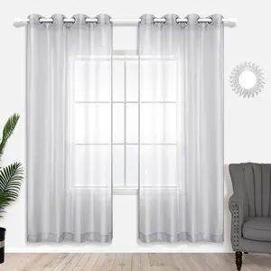 KOUFALL Silver Sheer Curtains, Luxury Curtain for Living Room Bedroom, Light Grey Grommet Backdrop Curtains for Party, 52 x 84 Inch Length, 2 Panels Set, Gray