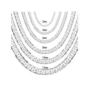Men's 925 Sterling Silver Plated Necklace 2/4/6/8/10/12MM 16 18 20 22 24 26 28 30 Inches Face Chain Necklace Lobster Clasp Men And Women Engagement Jewelry
