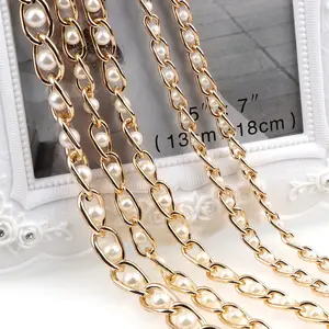 2m/roll 6mm Aluminum Rose Gold Faux Pearl Chain, DIY Handmade Jewelry Making Supplies, Bracelet Necklace Belt Accessories