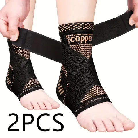 HOXEZU 2PCS Copper-Infused Adjustable Lightweight Antimicrobial Athletic Braces - Home Supplies Healthcare Compression Sleeves for Achilles Tendonitis, Sprained Ankle, Tennis, Pain Relief, Prop 65 Safe