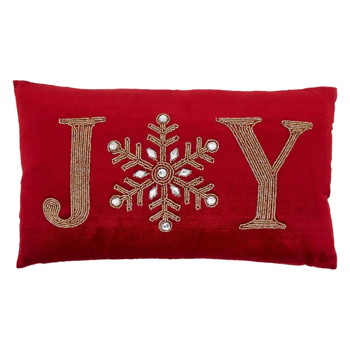 212 MAIN Oblong Shape Festive Look Holiday Decor Throw Pillow - 12x20 in, Red Beaded Snowflake Design, Polyester Fill, Beaded Embellishment