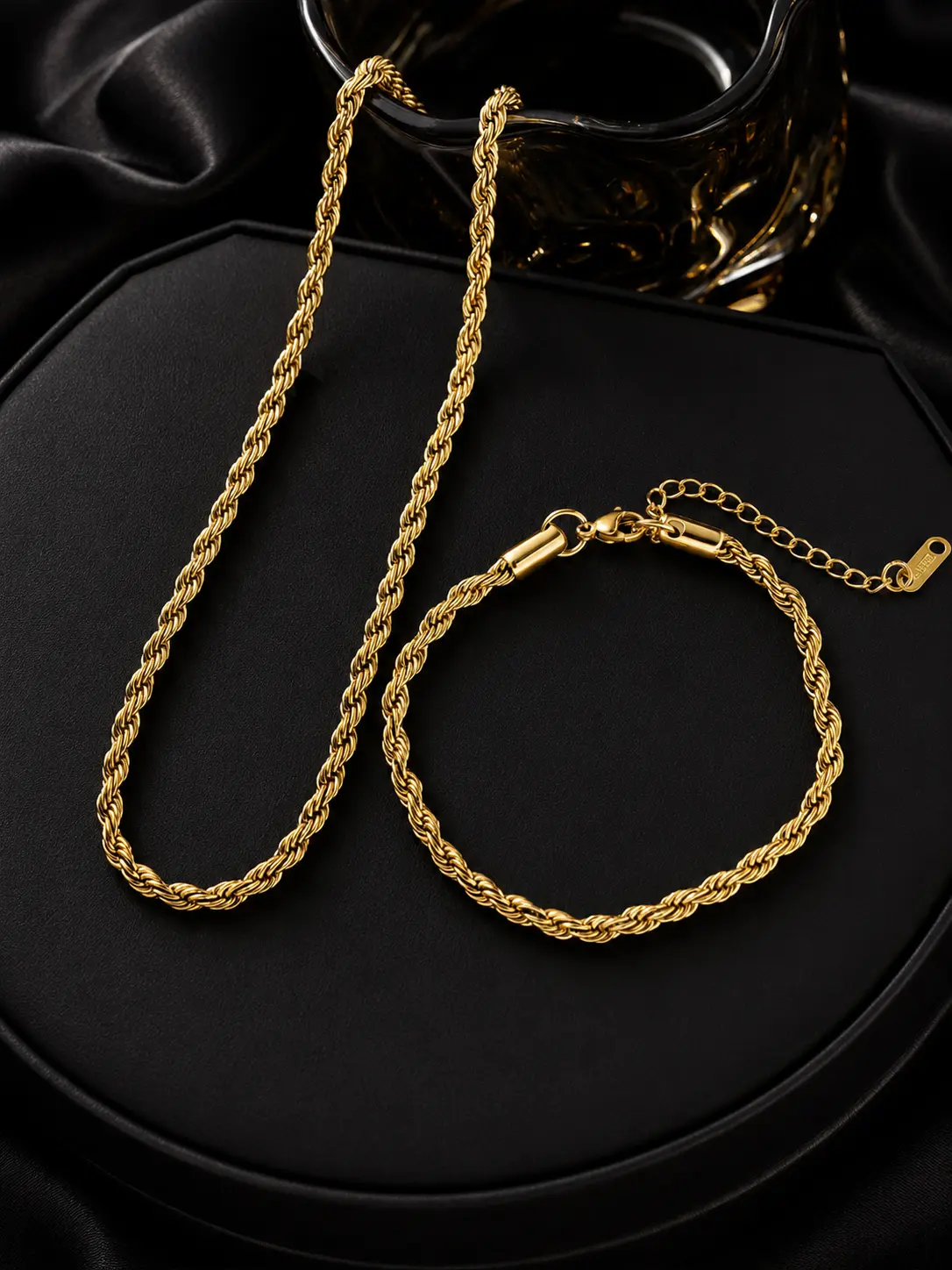Set Tejido Cuerda Cadena 45cm + Pulsera 24cm/ 3mm Grosor