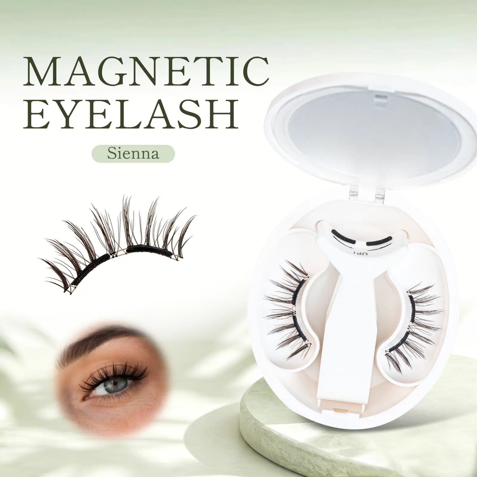 Sienna C-Curl Brown Magnetic Eyelashes with Applicator Kit, 4PCS Reusable Glue-Free Lashes without Eyeliner, Fluffy Lashes with Mirror Storage Case