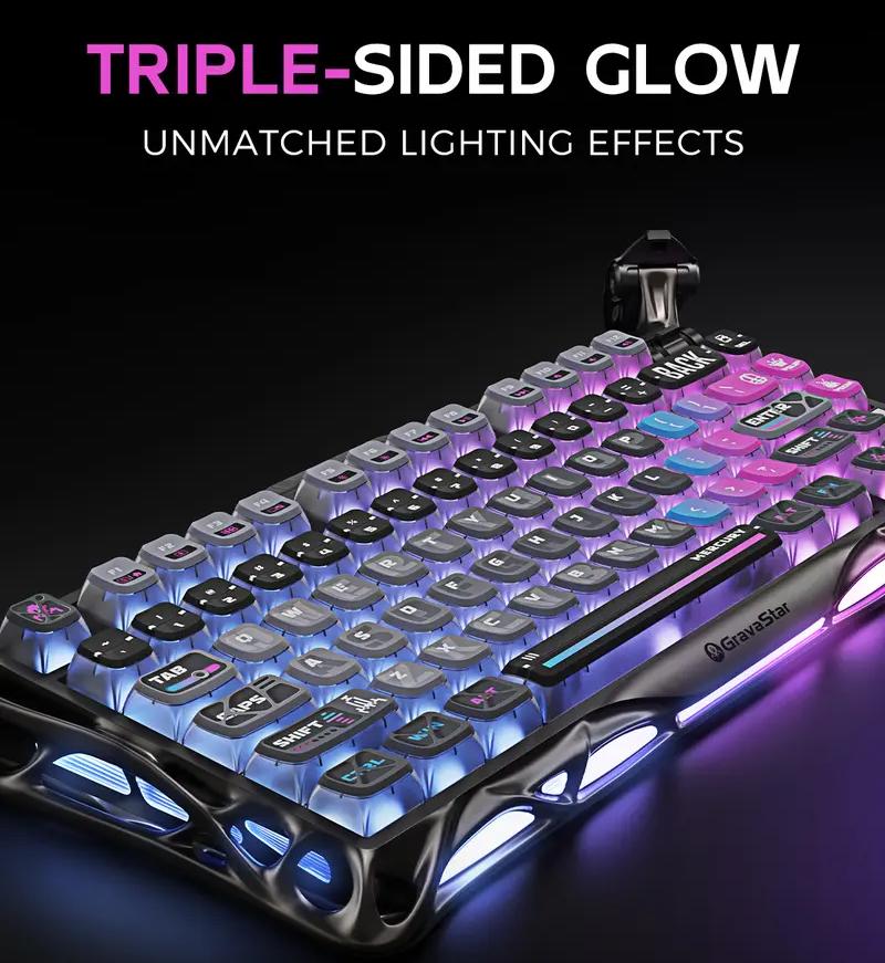 "Summer Vibes" GravaStar Mercury K1 Pro 75% Wireless Mechanical Gaming Keyboard: A Compact, Custom-Style Keyboard with Gasket Mount Structure, Hot-Swappable Support, Linear Switches, and RGB Backlighting. "Summer Vibes" GravaStar Mercury K1 Pro 75% Wireless Mechanical Gaming Keyboard: A Compact, Custom-Style Keyboard with Gasket Mount Structure, Hot-Swappable Support, Linear Switches, and RGB Backlighting.