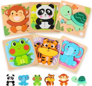 edutree Wooden Puzzles for Toddlers 2-4, 6 Pack Animal Shape Puzzle Montessori Toys for 1 2 3 Year Old, Educational Learning Toys for Girls Boys, Christmas Gift Black Friday, Mother's Day Colorful
