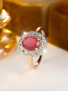 Classic Luxury Red Oval Zirconia Silver Sun Ladies' Ring Exquisite jewellery crafted for the discerning lady The perfect birthday gift Birthday Gift Rings Jewelry Gifts Solitaire Halo Ring