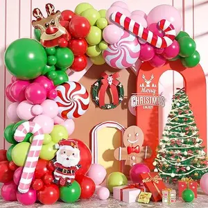 Christmas Balloon Arch kit - Red Pink Green Latex balloons Candy Balloons Crutch Balloons for Christmas Xmas Party Decorations.