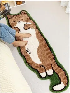Bedroom rugs, suitable for living room, bedroom andbathroom - long cat-shaped yellow comfortable soft rug