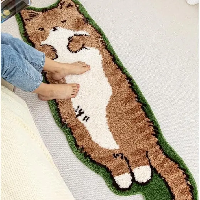 Bedroom rugs, suitable for living room, bedroom andbathroom - long cat-shaped yellow comfortable soft rug, Room Decor, Whimsical Room Decor