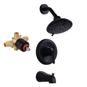 WOWOW Single-Handle 5-Spary Settings Round Shower Faucet with Tub Spout in Matte Black (Valve Included) WOWOW Single-Handle 5-Spary Settings Round Shower Faucet with Tub Spout in Matte Black (Valve Included)