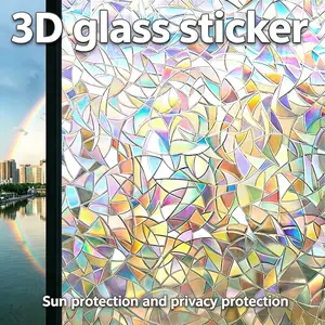 3D Rainbow Color Privacy Film, UV Protection Window Film, Thick PVC Material, Electrostatic Adhesion, Reusable, Suitable for smooth glass in offices, bathrooms, living rooms, etc.