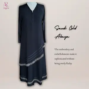 AR Styles Saudi Gold Abaya - Long Sleeve, Embroidered Panels, Elegant Asymmetrical Layering, Comfortable for Semi-Formal and Formal Events