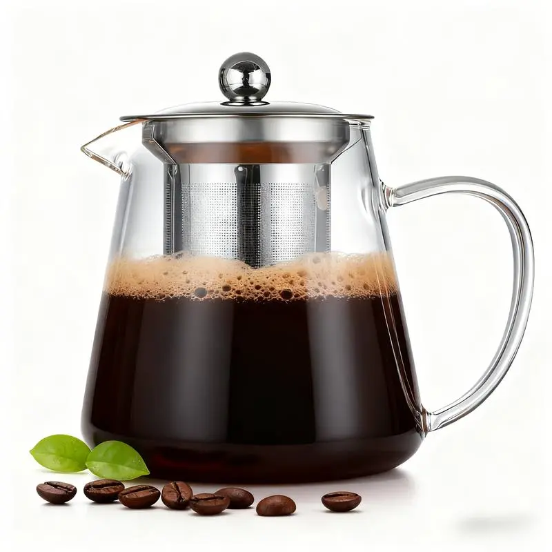 Glass Tea Pot, Coffee Pot, Glass Kettle, with Lid And Filter, Heat-resistant Thick Glass, Suitable for Making Coffee And Tea At Home And Camping