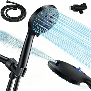 High Pressure Handheld Shower Head 5-mode Anti-clog Nozzles Built-in Power Wash for Tub Tile & Pets Stainless Steel Hose Wall & Overhead Brackets