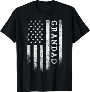 Grandad American Flag Grandad Gifts Patriotic Father's Day T-Shirt Pure Cotton Graphic Tees Menswear Top: Gifts for Men & Women