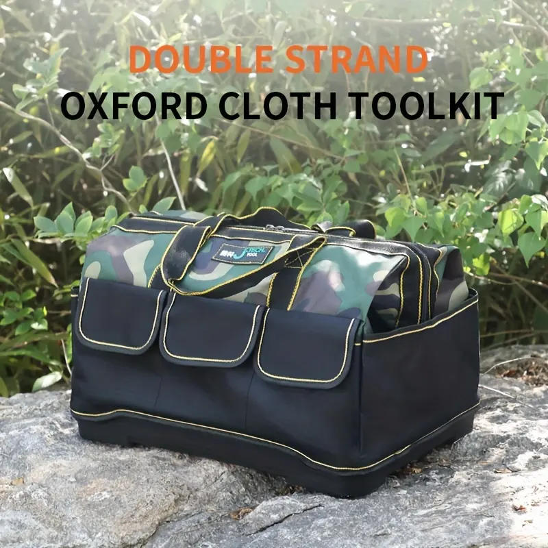 1pc Multifunctional Storage Bag, Thickened Plastic Bottom, Anti-fall And Wear-resistant Thickening Tool Storage Canvas Bag, Parts Storage Bag, Hand-held Hardware Tool Bag, Fishing And Labor Protection Woodworking Bag.