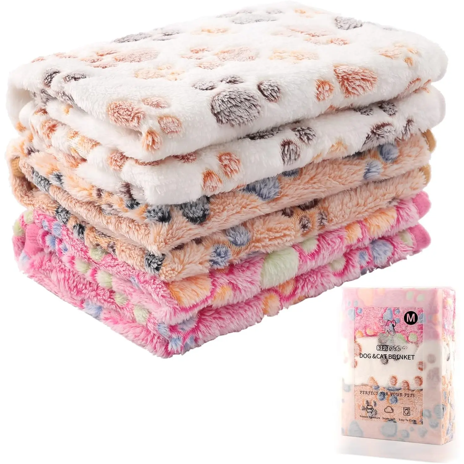 3 Pack  and  Blanket Soft & Warm Fleece Flannel Sleep Mat,  Pet Throw for Puppy, Kitten,Cats,Small, Medium & Large Dogs (Medium 30" x 20")
