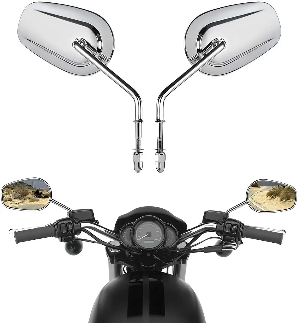 8mm Chrome Teardrop Rear View Mirrors Compatible with Harley Davidson Road King, Road Glide, Street Glide, Electra Glide, Sportster, Softail, Dyna, Street XG500/XG750 (Pair)