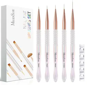 MelodySusie 5Pcs Nail Art Liner Brushes with Nail Brush Holder, Professional Gel Polish Painting Art Design Pen for Thin Long Lines, Tiny Details, Fine Drawing, Delicate Coloring Sizes 5/7/9/11/20mm