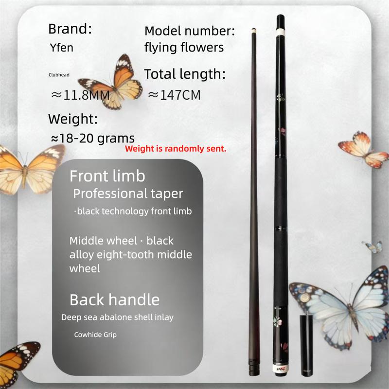 Carbon-Fiber Pool Cue LD Shaft with 1/2 Joint for Spin Control - Heavy-Duty Black Shell Inlaid Leather Grip, Water-Resistant & Splice-Proof Tip (11.8mm) w/ Extension - Professional Billiard Cue Stick